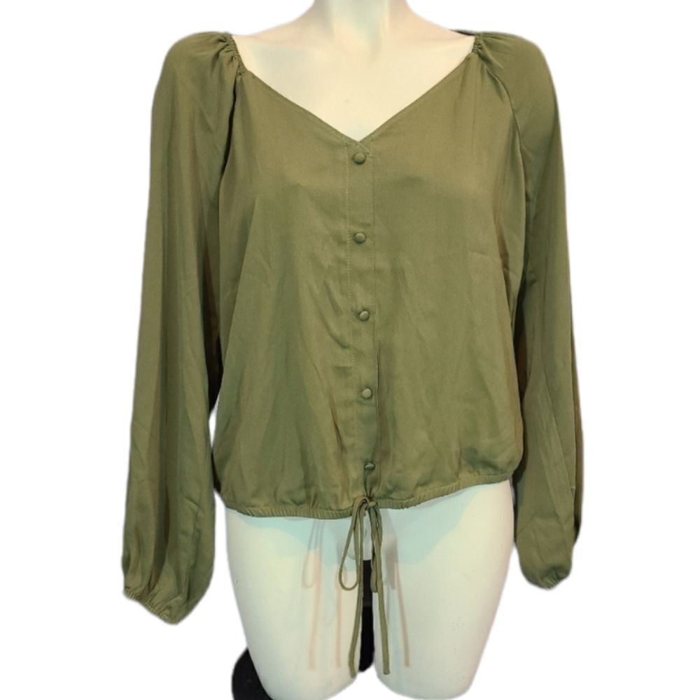 Naked Zebra Olive Green Tie Front Top Size Medium